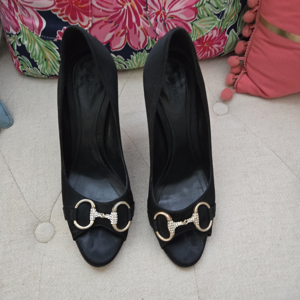 Gucci Black Heels with Gold Accents